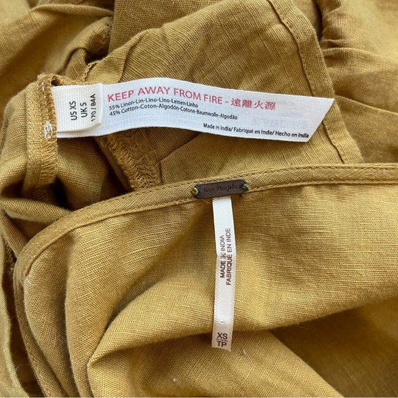 Free People Mustard Yellow Ruffle Trim Linen/Cotton Mini Dress w/pockets size XS - Picture 4 of 4